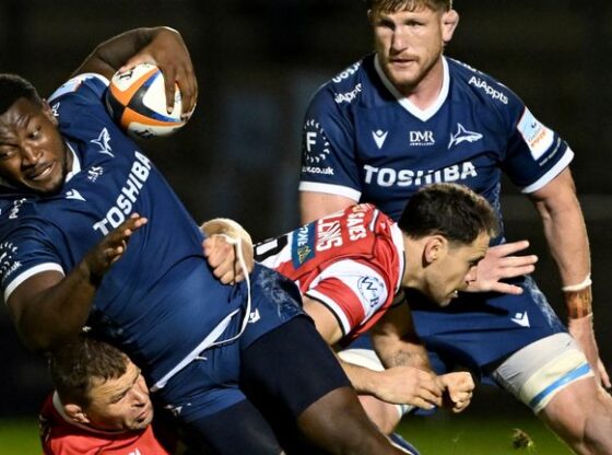 New Sale signing Nathan Jibul is tackled during the Sharks' opening-night win over Gloucester