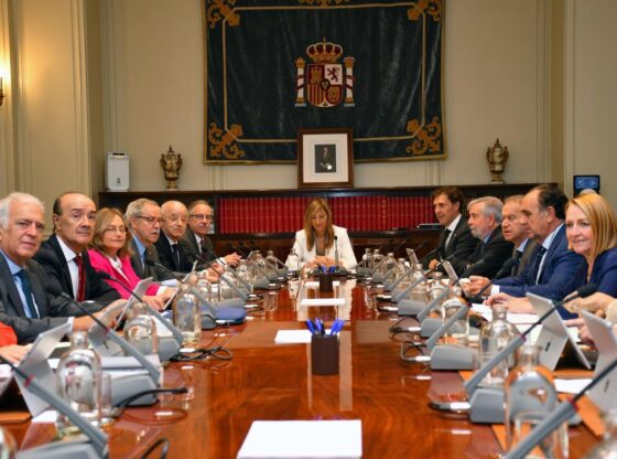 File - The president of the Supreme Court and the General Council of the Judiciary (CGPJ), Isabel Perelló (c), presides over a plenary session of the CGPJ.