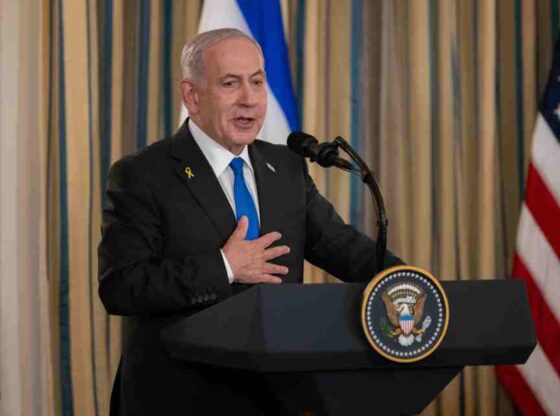 Israeli Prime Minister Benjamin Netanyahu speaks at a press conference in Washington D.C.