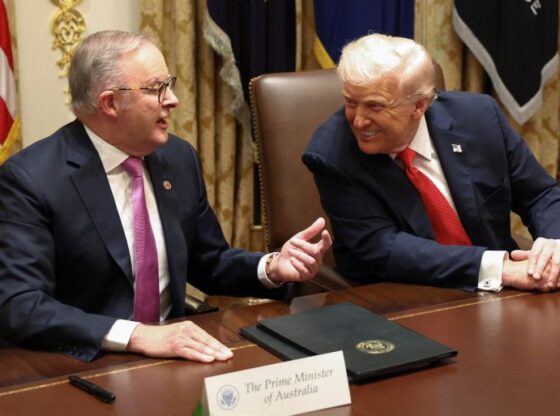 U.S. President Donald Trump meets with Australia's Prime Minister Anthony Albanese in the Cabinet Room at the White House, in Washington, D.C., U.S., October 20, 2025. REUTERS/Kevin Lamarque