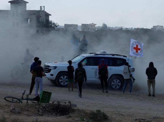 Another Red Cross car transporting Israeli hostages.