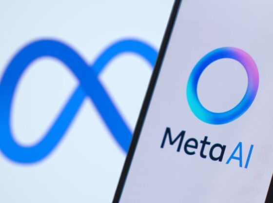 Jakarta - July 18,2024: Meta AI icon seen on smartphone with Meta platforms inc logo on background. is an artificial intelligence laboratory that belongs to Meta Platforms Inc