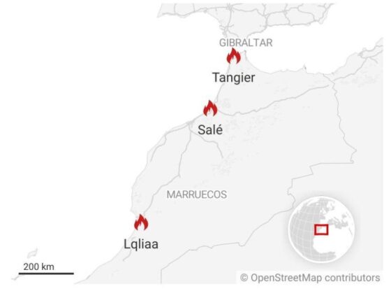 Map of protests in Morocco.