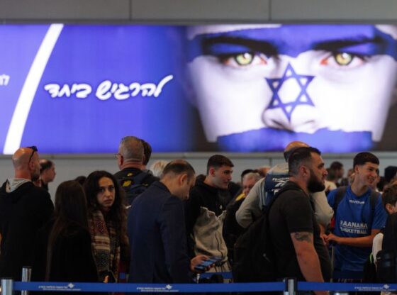 Passengers in the departure terminal in Ben Gurion airport on the morning after a drone and missile attack from Iran, near Tel Aviv, Israel on Sunday, April 14, 2024. Israel and allies including the US, UK and France managed to mostly foil an unprecedented attack by Iran on the Jewish state. Photographer: Kobi Wolf/Bloomberg via Getty Images