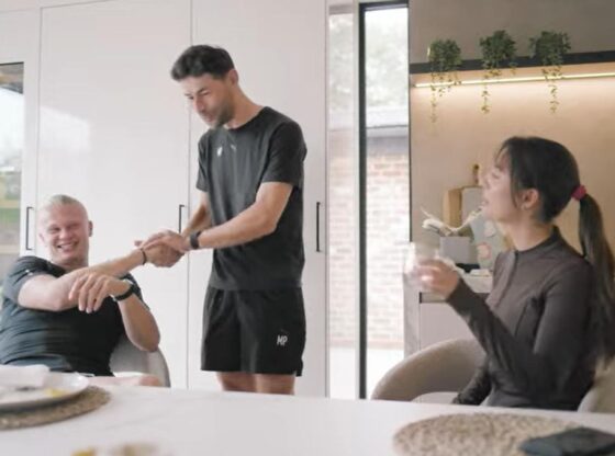Haaland with City's physiotherapist, Mario, and his partner, Isabel.