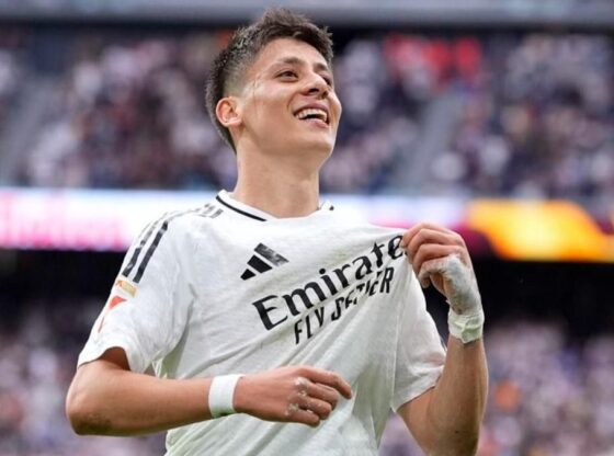Arda Guler of Real Madrid celebrates a goal during the Spanish League, LaLiga EA Sports, football match played between Real Madrid and RC Celta de Vigo at Santiago Bernabeu stadium on May 04, 2025 in Madrid, Spain.

AFP7 

04/05/2025 ONLY FOR USE IN S