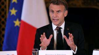 Emmanuel Macron, president of the French Republic, during an appearance at the Ministry of Foreign Affairs.