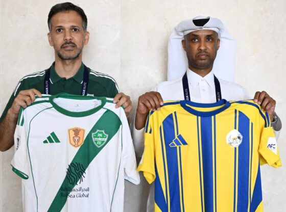 Al-Gharafa in yellow in the Al-Ahly Saudi match. Source: Al-Gharafa Club