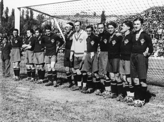Spain's lineup against England on May 15, 1929. From left to right: Quesada, Marculeta, Padrón, Gaspar Rubio, José Mª Peña, Zamora, Prats, Yurrita, Lazcano, Goiburu and Quincoces.